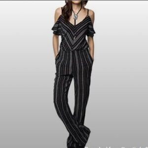 O'Neill Yolanda Black White Stripe Cami Off Shoulder Jumpsuit M
